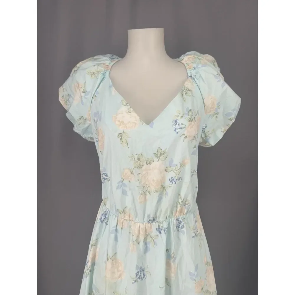 LoveShackFancy Dress Womens 8 Blue Floral Puff Sleeve Maxi Ruffle Cottagecore - Picture 4 of 12